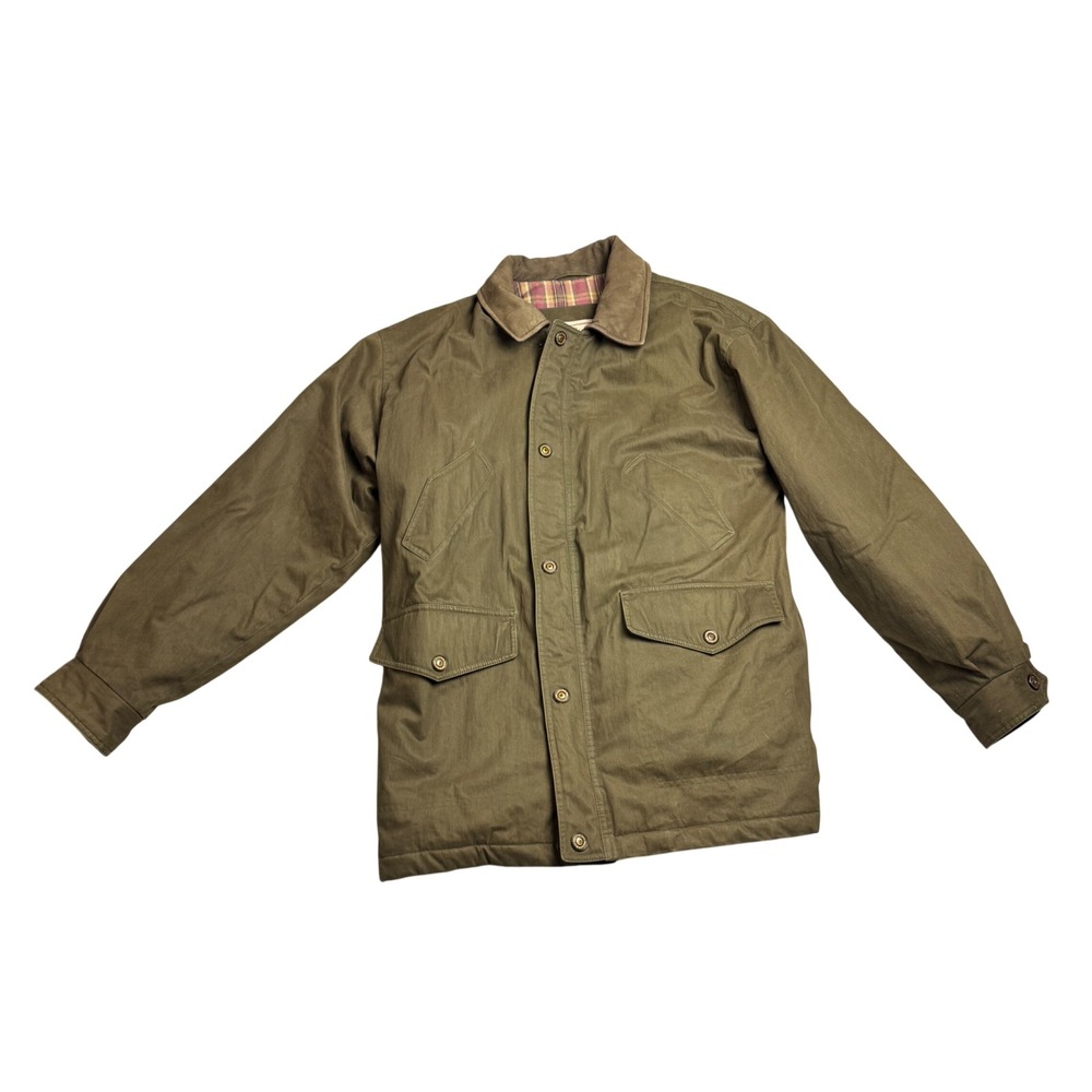 Woolrich Mens Medium Insulated Field Jacket Earth Olive Plaid Lined Barn Coat